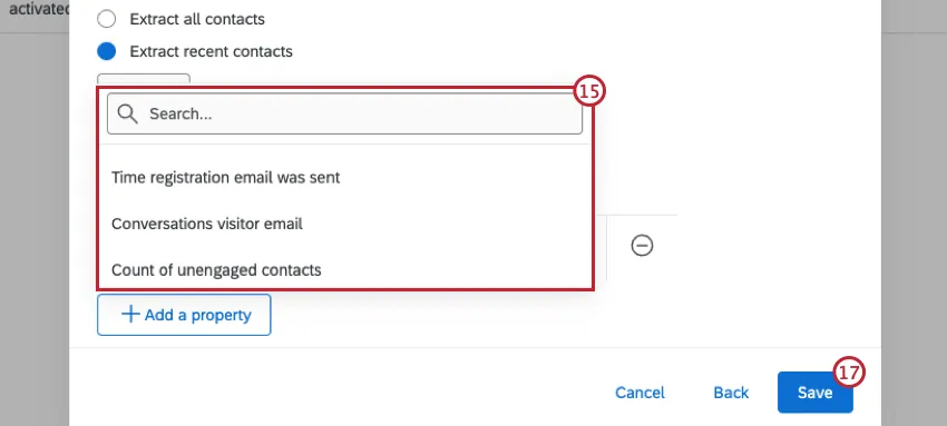 Dropdown-Liste zum Auswählen einer Eigenschaft