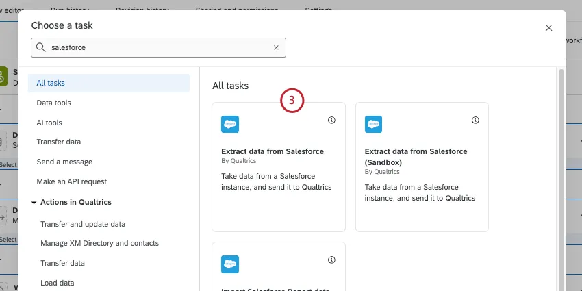 Seleccionar la tarea de extracción de datos de Salesforce