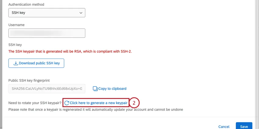 clicking the "click here to generate new key pairs" link