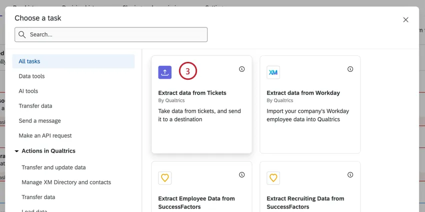 scelta dellattività di estrazione dei dati dai ticket