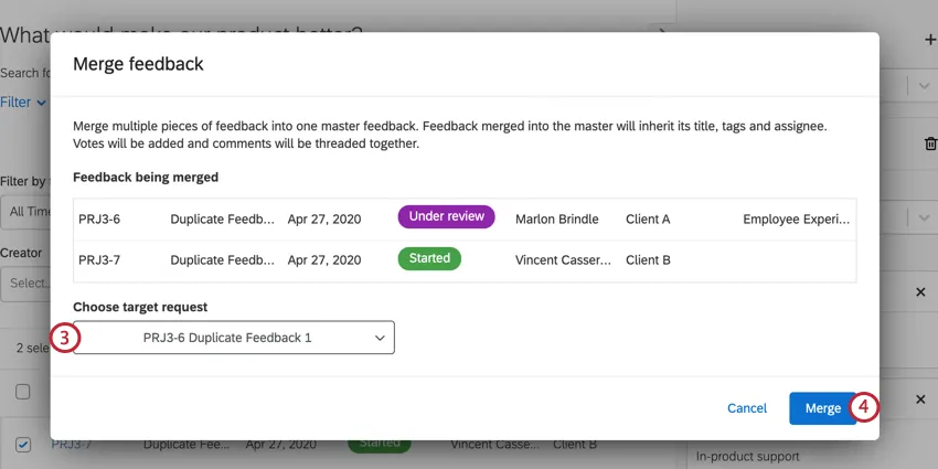 choosing a target request to consolidate the requests into