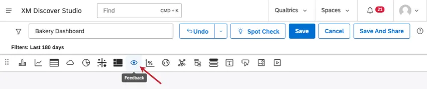 Eye icon in the widget toolbar represents the feedback widget