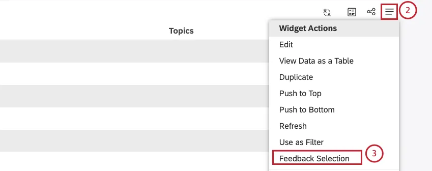 Expand the actions menu. Click Feedback Selection.