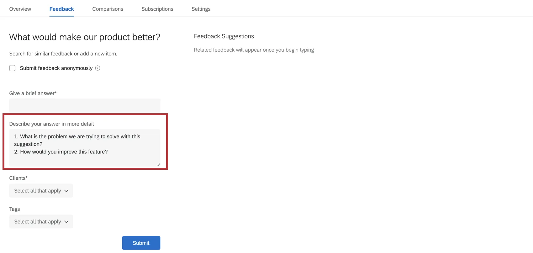 Eine Reihe von oben genannten Fragen im Feedback