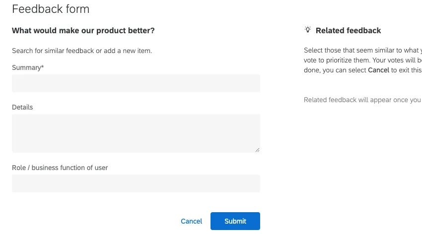 Image of a feedback form with summary and details fields