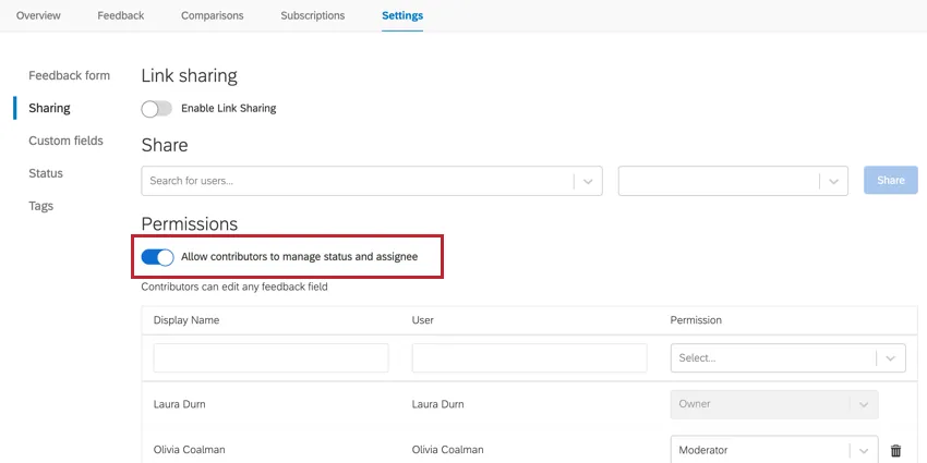 the allow contributers to manage status and assignee option