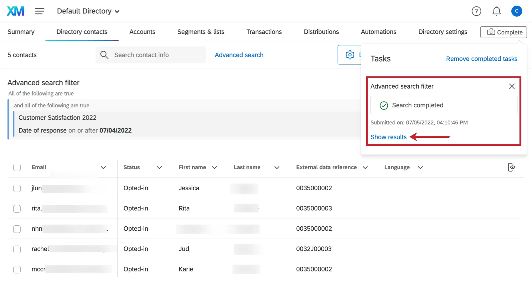 viewing results of an advanced search