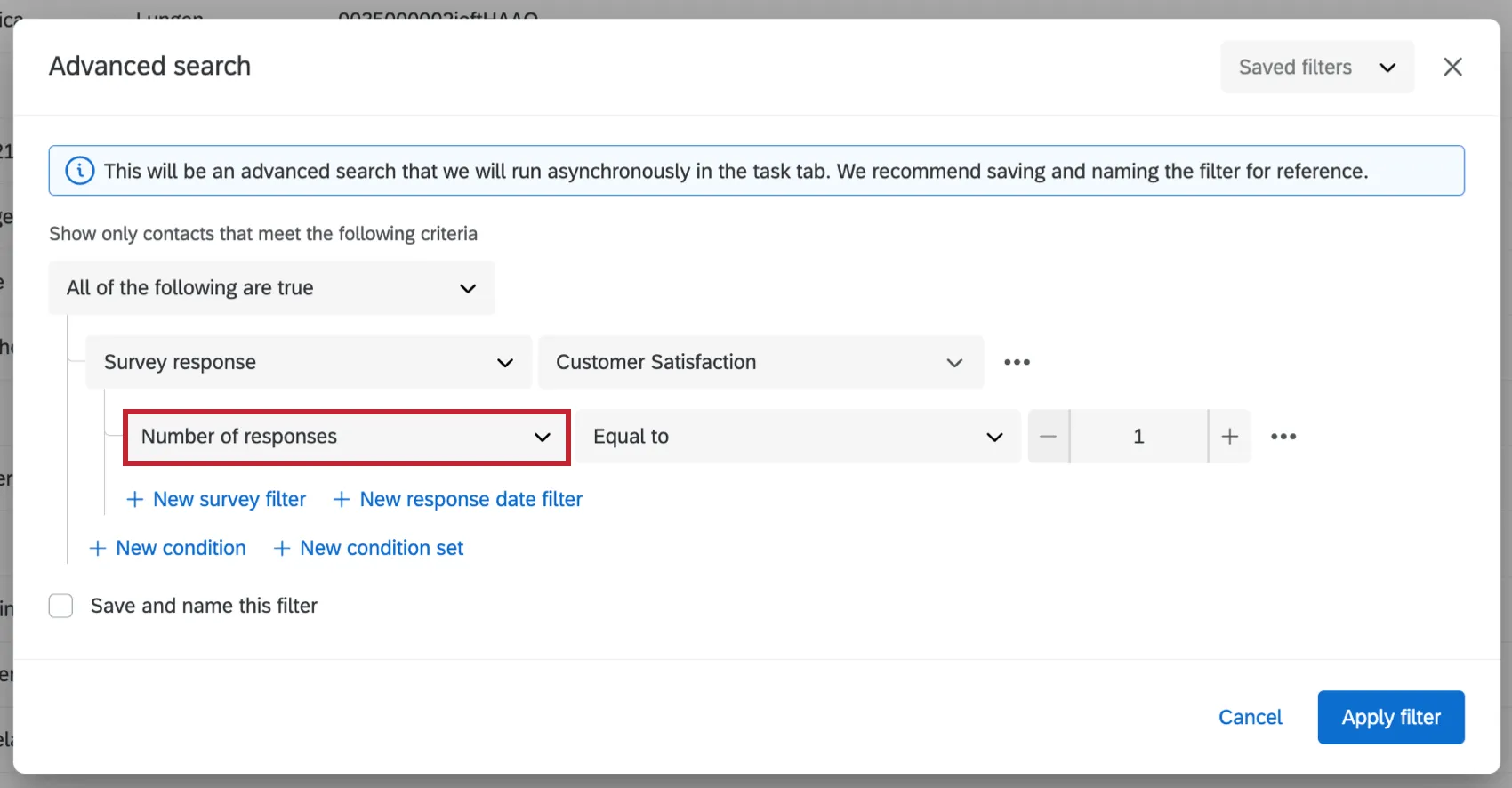 setting up a response count filter