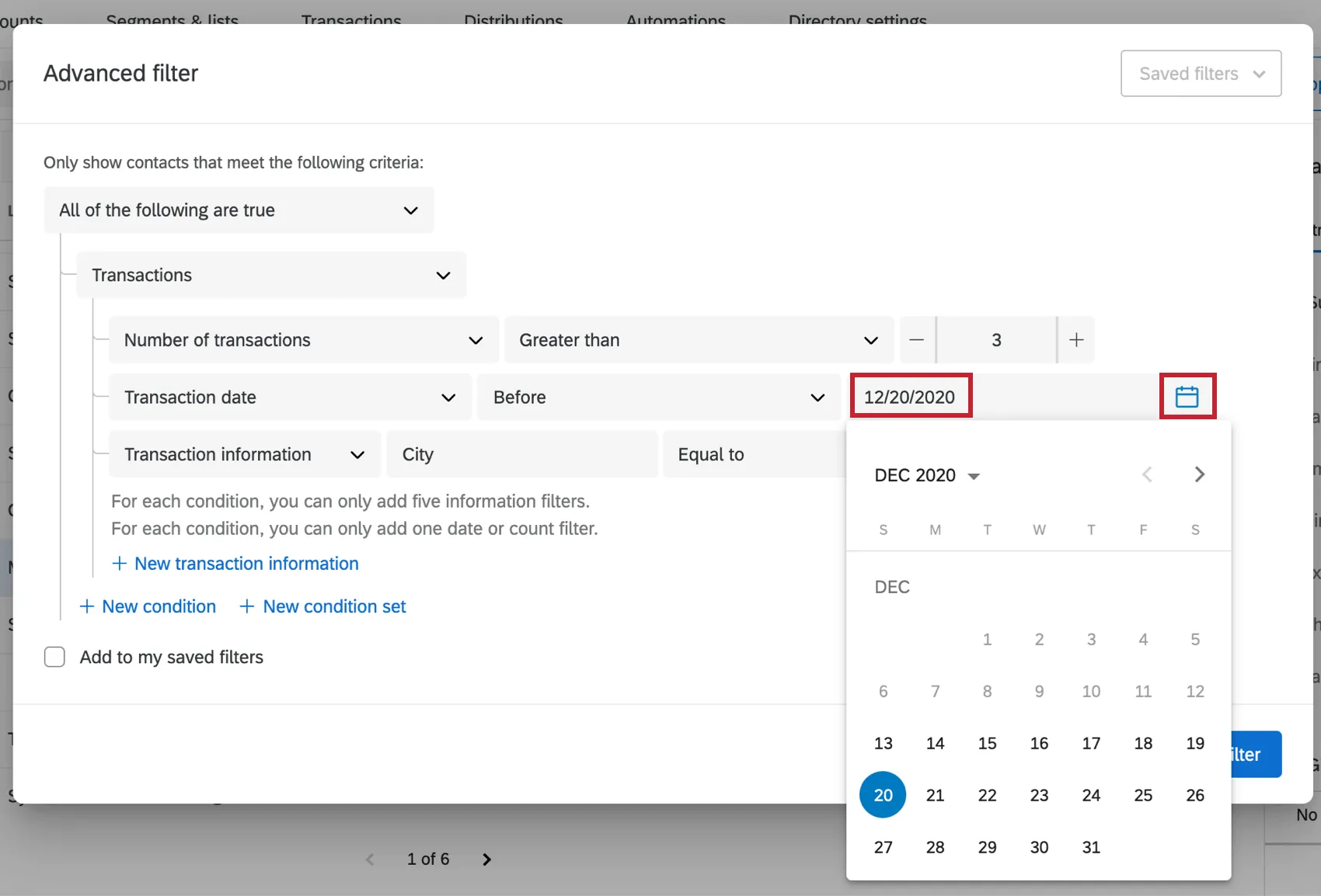 adding transaction date to the filter