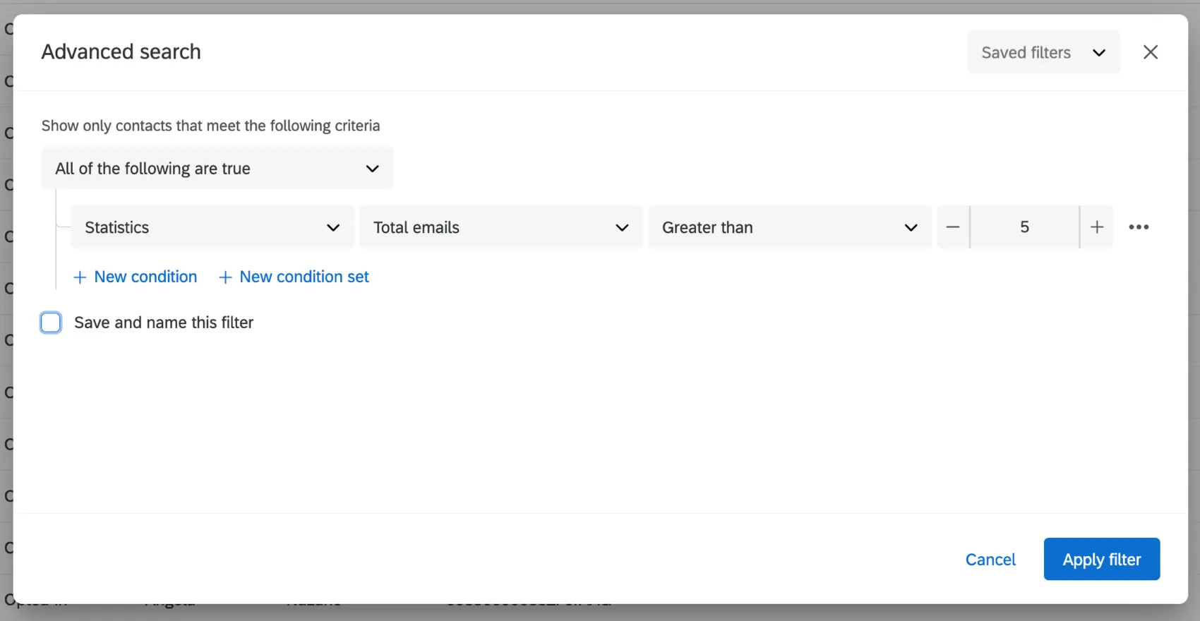 setting up an advanced filter based on statistics