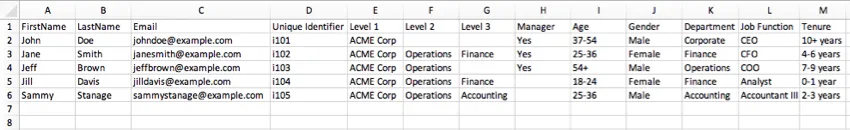 Jane Smith has Yes in the Manager Column and Finance is her last Level. Jill Davis also has Finance indicated as her last level but her Manager column is blank