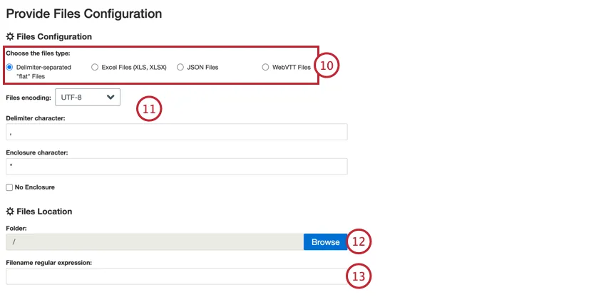 scegliere il tipo di file e configurare le impostazioni del file