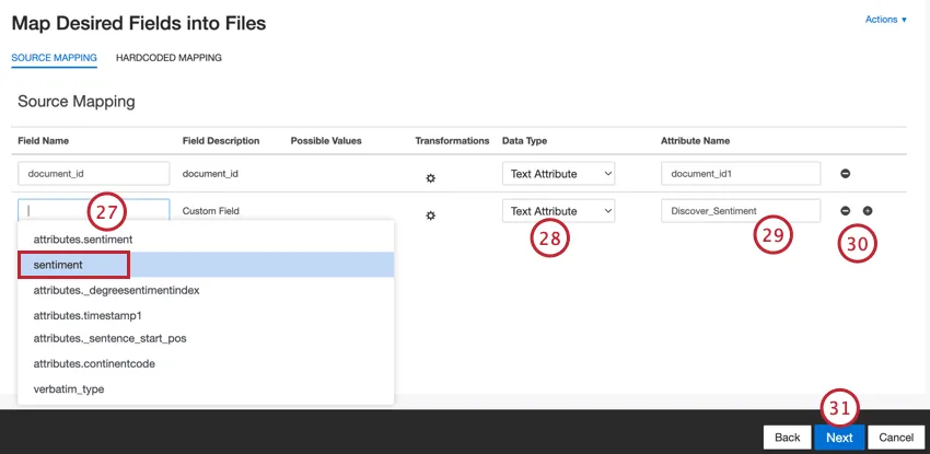 mappatura dei campi per lesportazione