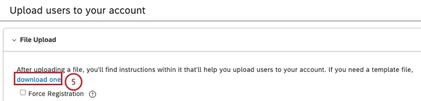 Click the download one link to download a template in the File Upload section.