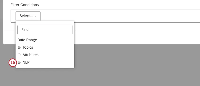 Wählen Sie NLP aus, um Daten nach Wörtern und anderen linguistischen Entitäten zu filtern, die von der XM ermittelt wurden.
