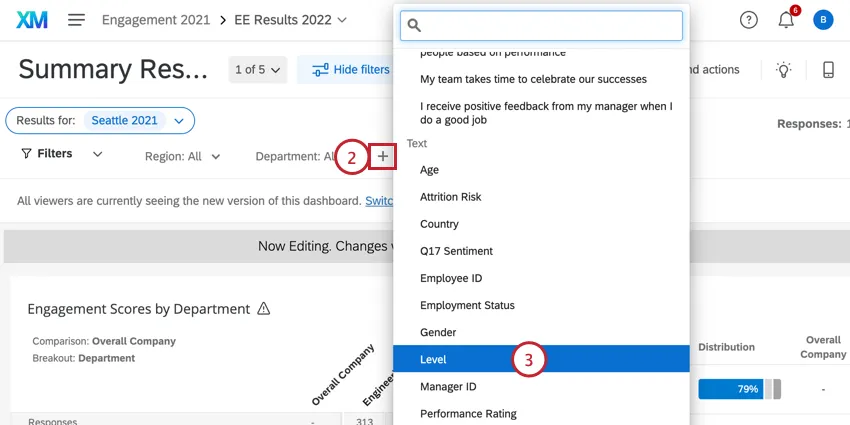 clicking the plus sign and choosing a field to filter by