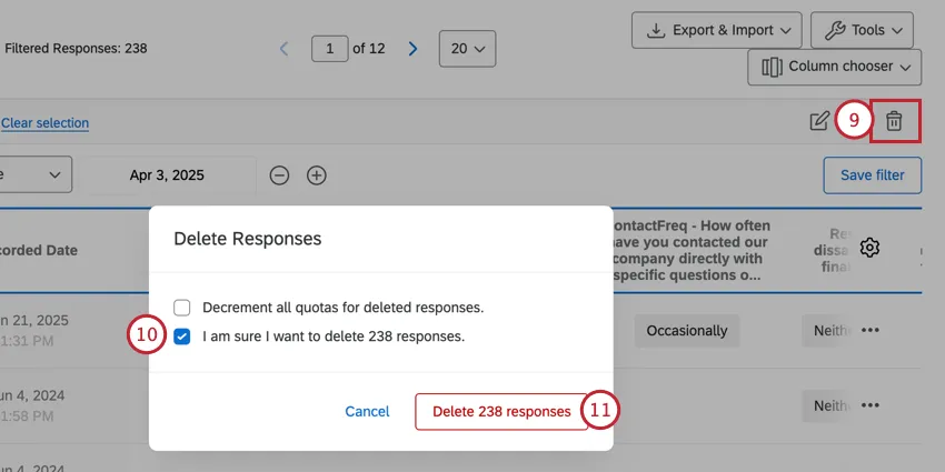 supprimer les réponses sélectionnées