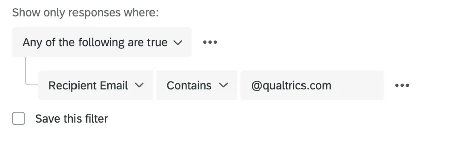 Beispielfilter eines Texteingabefelds für die E-Mail-Adresse, das ein bestimmtes Wort enthält