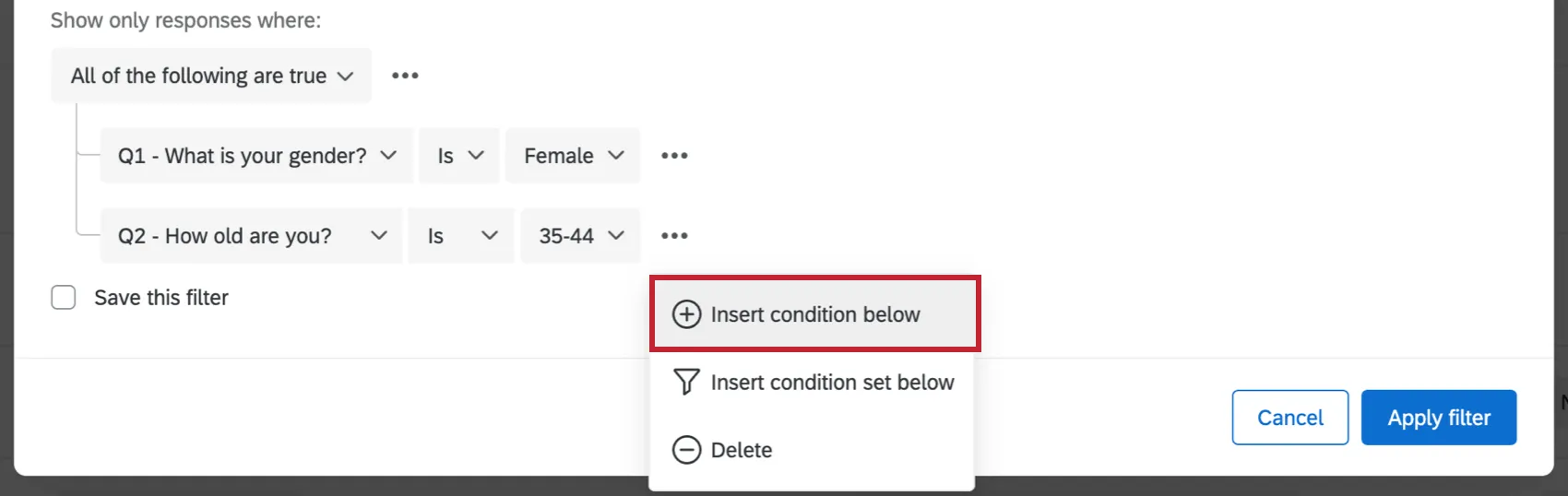 insert condition below button