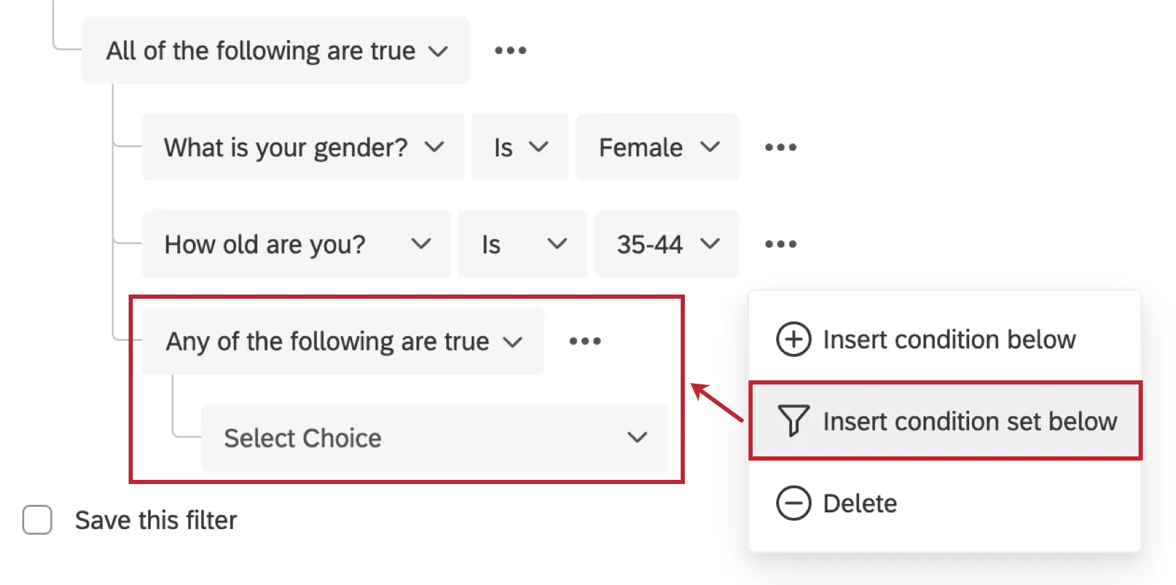 Indented button to Insert New Condition Set creates an indented condition set