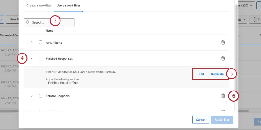 new window where you find and edit filters