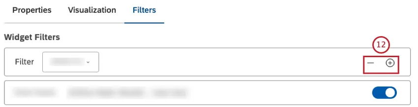 To add a filter click the plus ( + ) button. To remove a filter, click the minus ( - ) button.