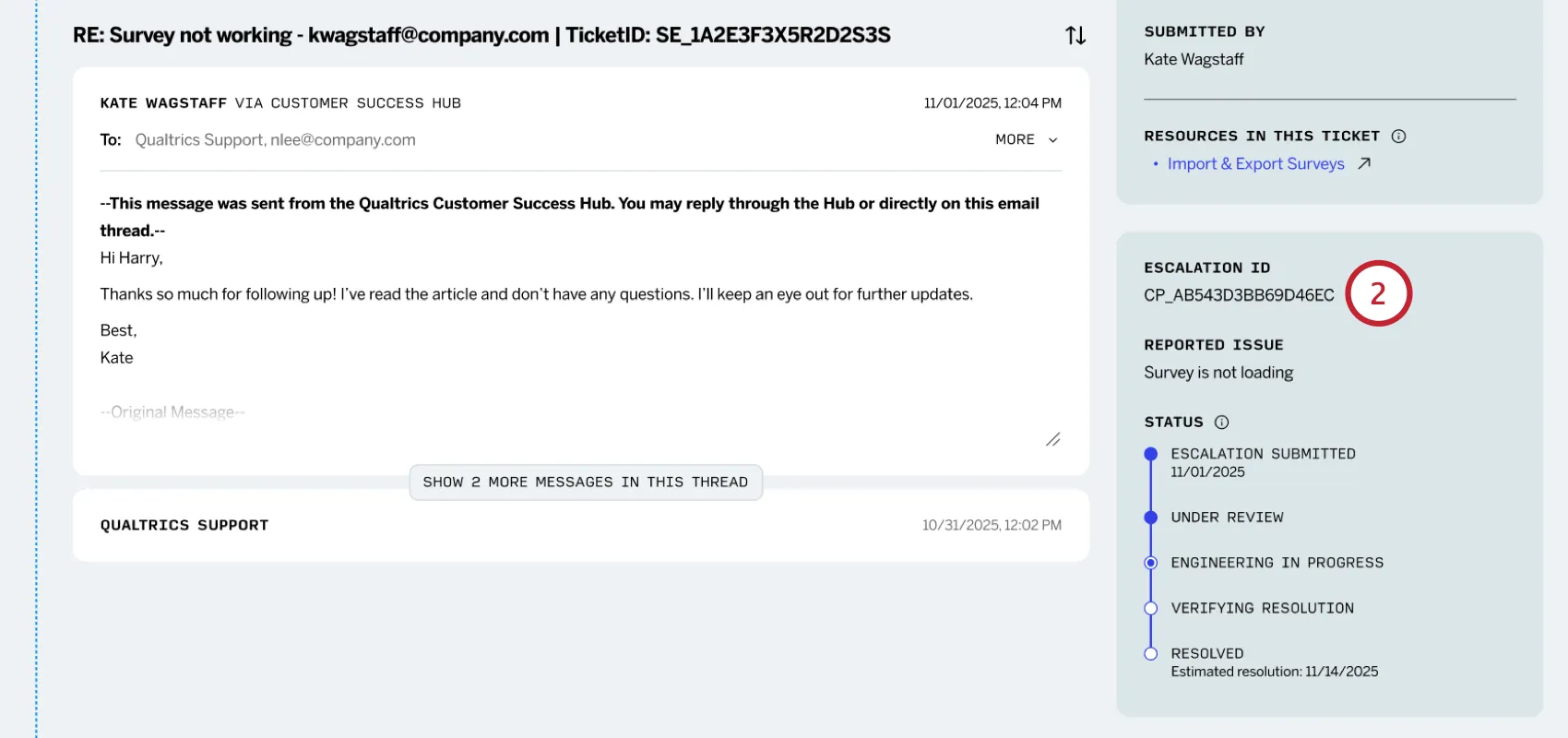 ハブでエスカレーションIDを見つける