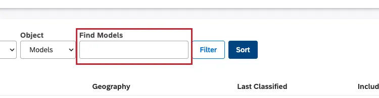 Find project category models by name by entering the name of the category model into the Find Models box.