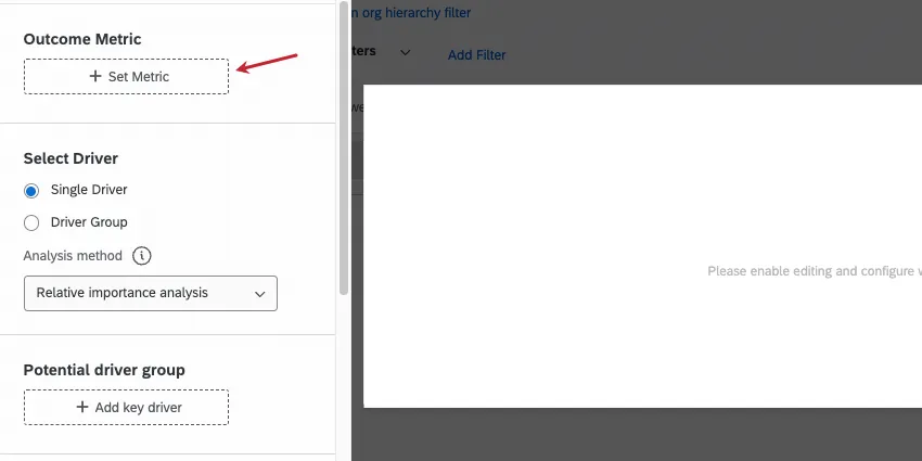 La metrica del risultato nel riquadro di modifica del widget a sinistra