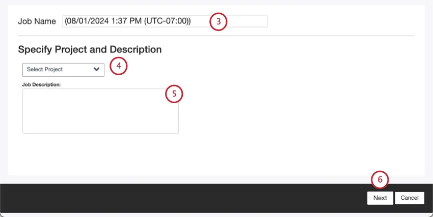Jobname, Projekt und Beschreibung