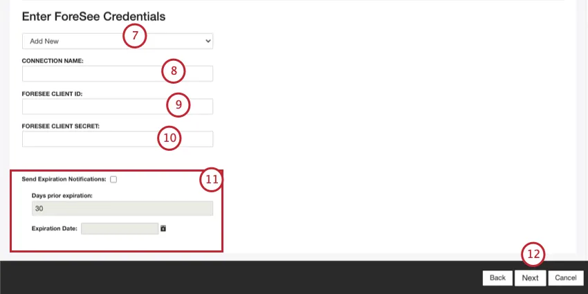 tela em conectores onde é possível registrar as credenciais do Foresee