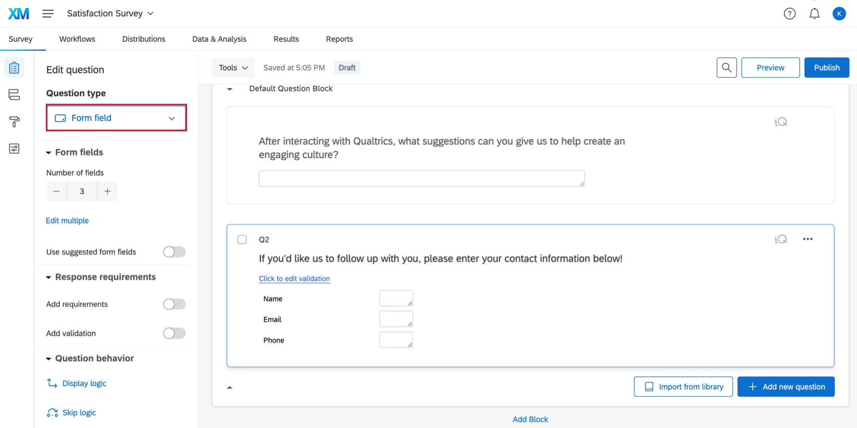 Form field question highlighted on the left side