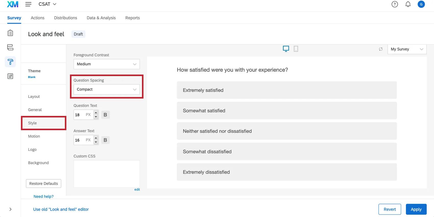 Style des questions compactes dans lApparence
