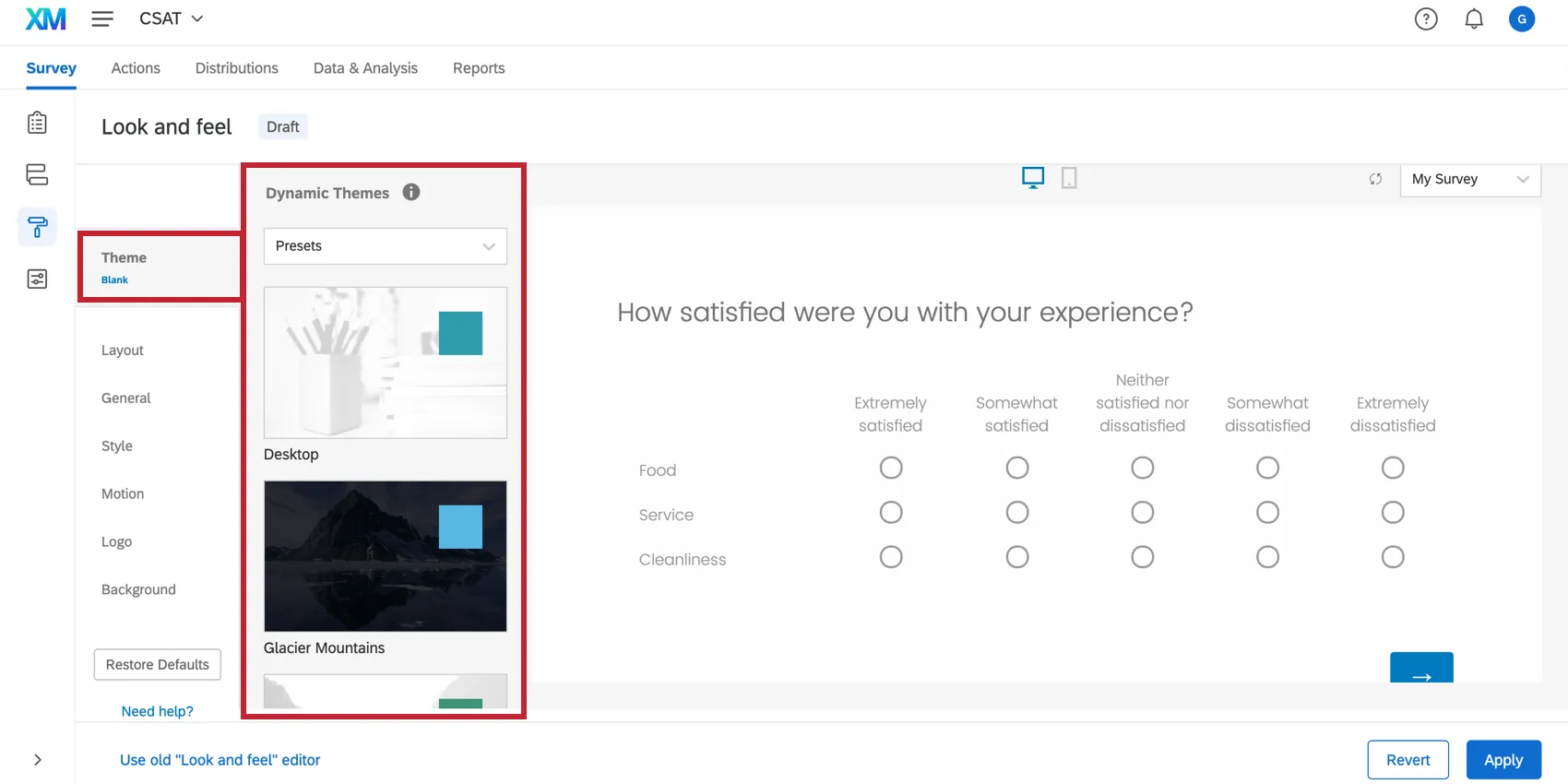 Theme tab in the Look and feel