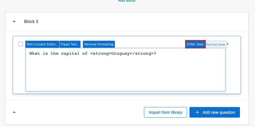 HTML tab is to the left of the Normal tab