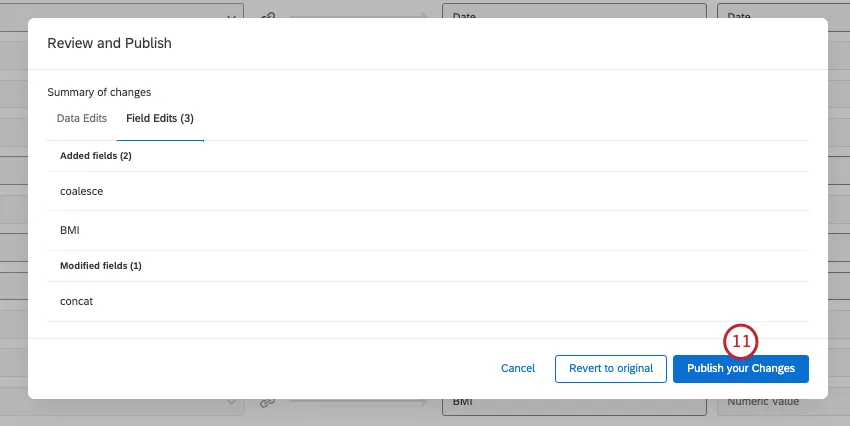 new window where you review and publish changes