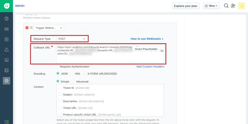 リクエストタイプはPOST、コールバックURLはJSONイベントのURLです。
