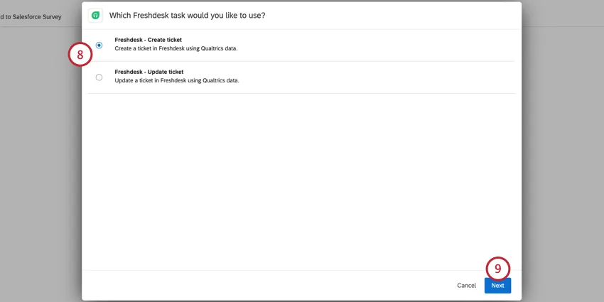 choosing the type of freshdesk task