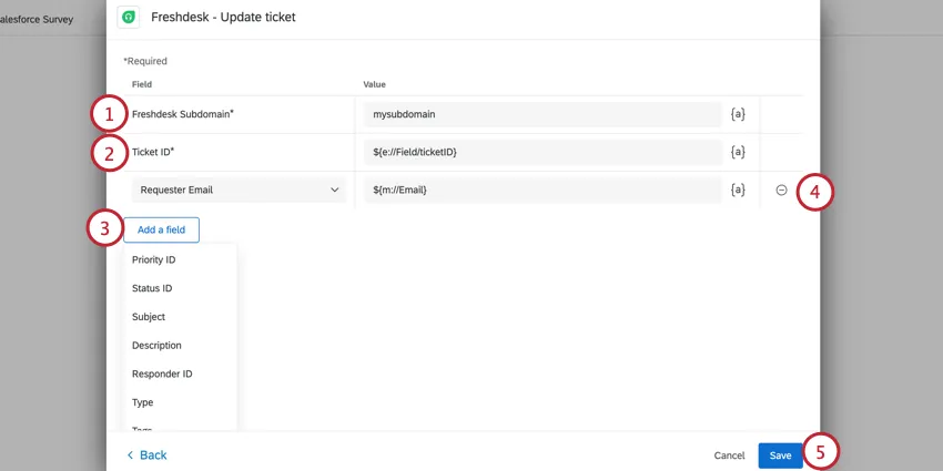 la tâche de création de ticket pour freshdesk