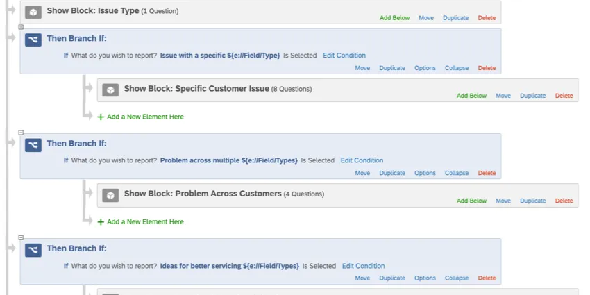 分岐は条件が書かれた青い要素で、その下にインデントされた灰色のブロックがある。