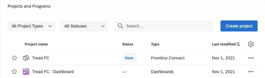 Projects selected upper-right, next to Contacts button, down there is a list of projects with green C icons on them, the one labeled customer confidence pulse next to that green icon is it