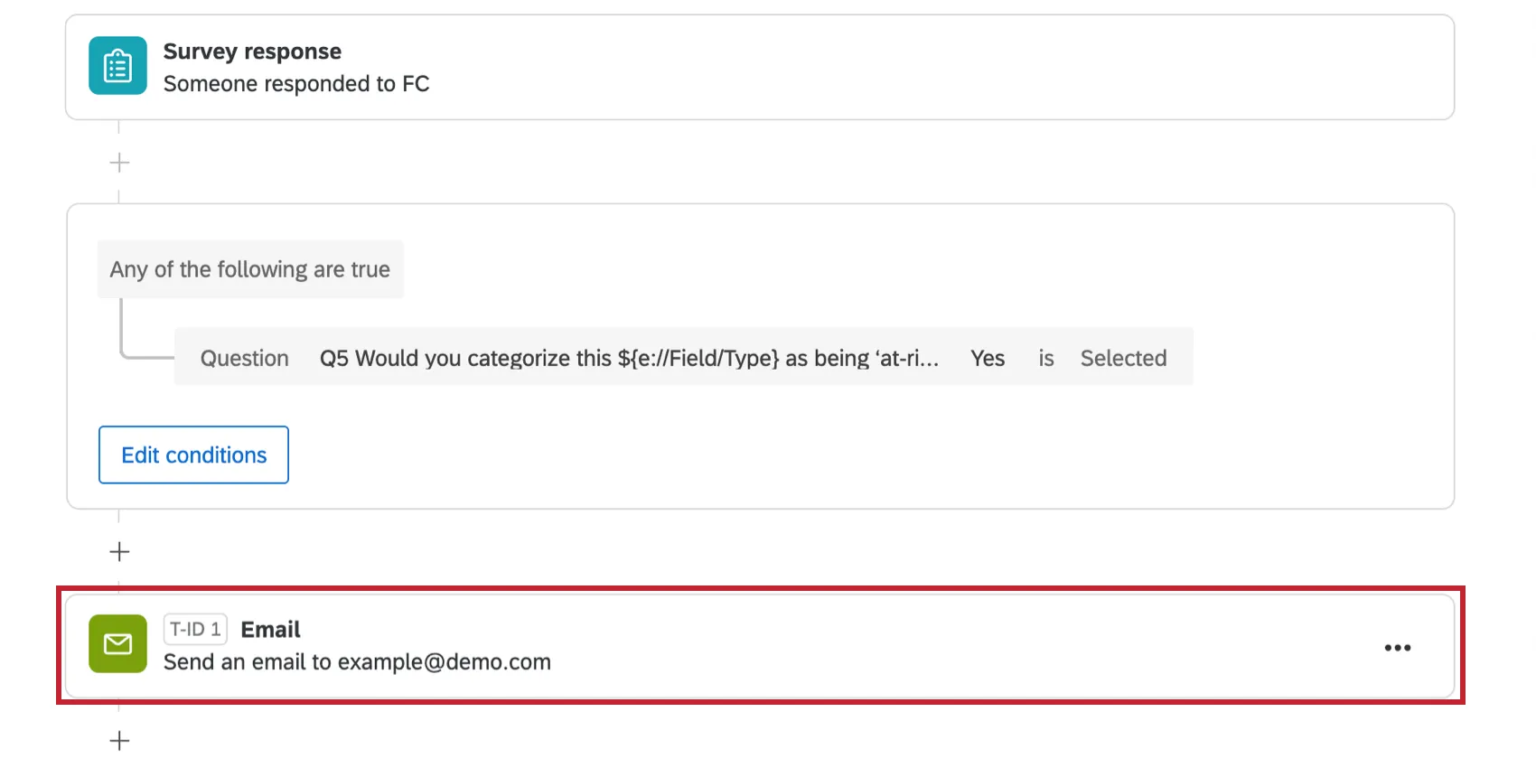 Action is open, green email icon towards bottom