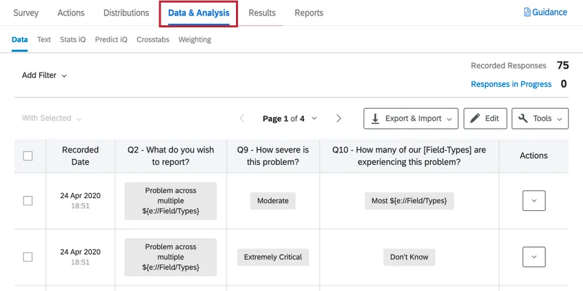 the data and analysis tab
