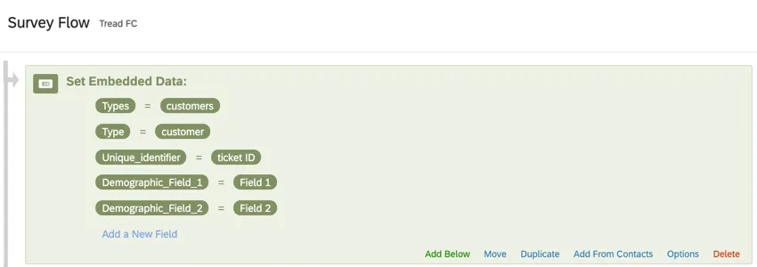 Survey flow open, green embedded data element at the very beginning