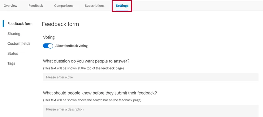 la scheda opinioni di un progetto di feedback in prima linea
