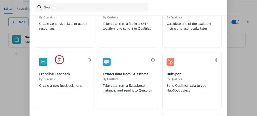 seleção da tarefa de feedback da linha de frente