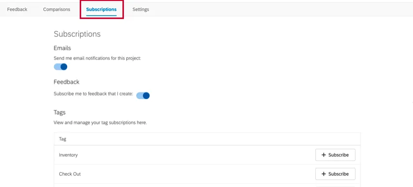 a guia de assinaturas de um projeto de feedback da linha de frente