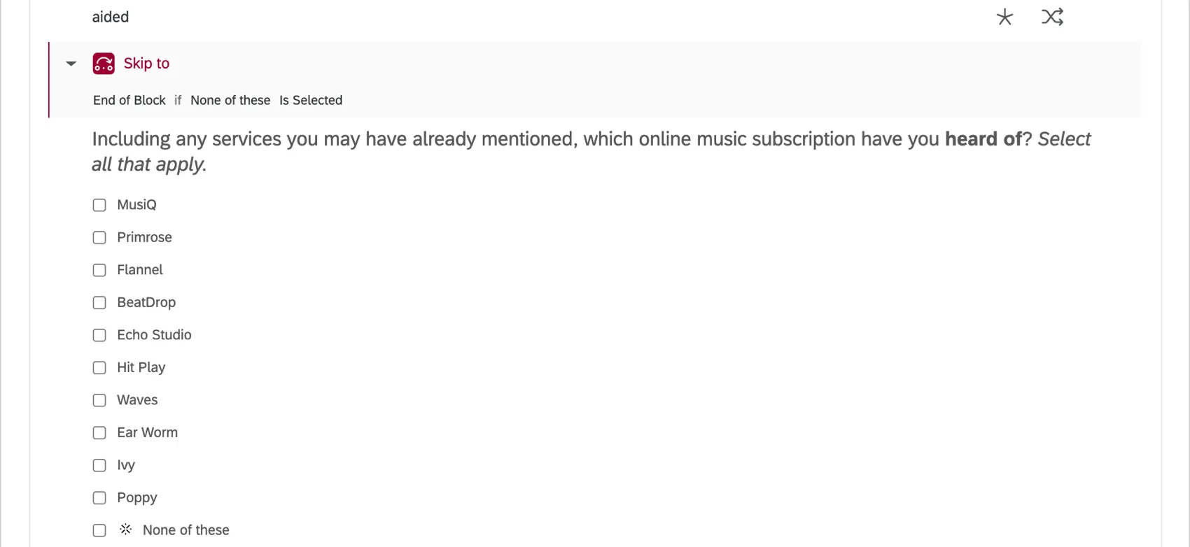 Multi select multiple choice, as described, with brands as the answers