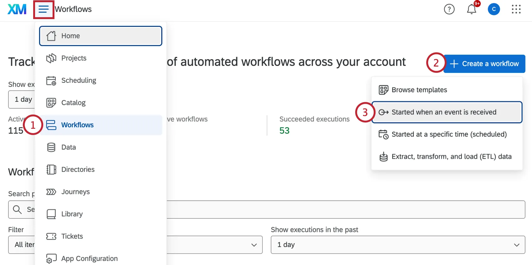 ワークフロー］タブで、新しいワークフローを作成します。