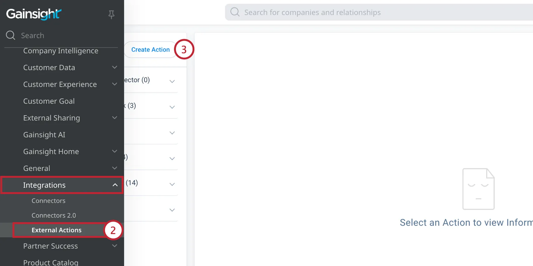 Navegando hacia acciones externas en Gainsight